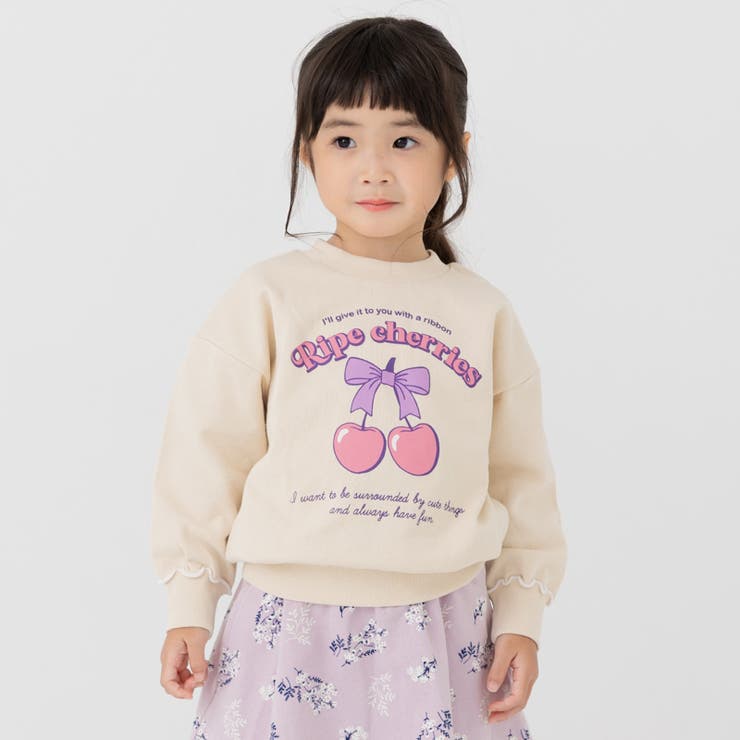 Kさくらんぼ/クリーム | 綿100% 袖メロウ プリントトレーナー | chil2