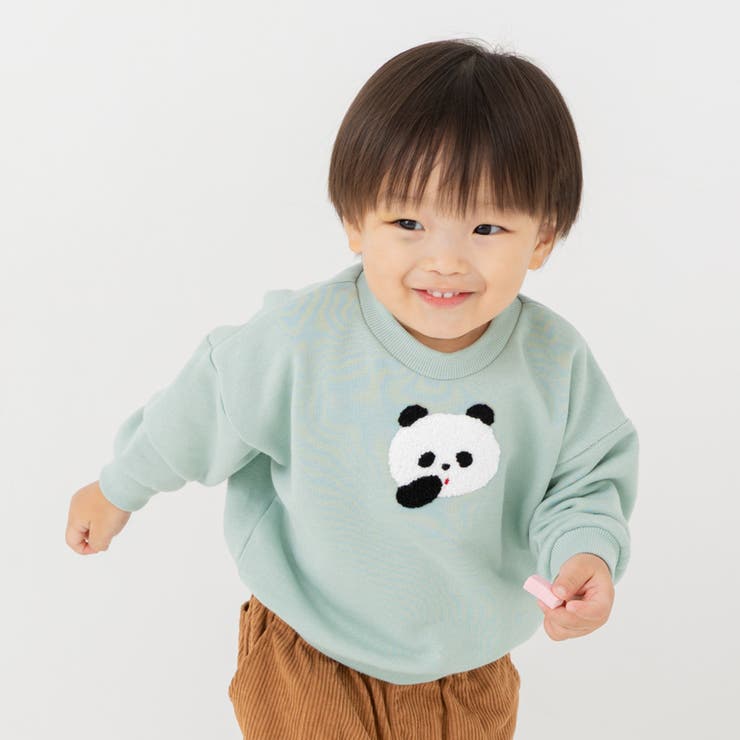 Fパンダ/ミント | サガラ刺繍 トレーナー キッズ | chil2