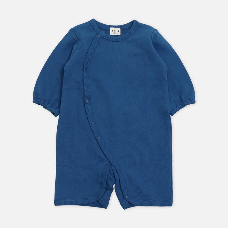 ブルー | ロンパース 綿100％ ベビー 無地 長袖 裏毛 前開き chil2 | chil2
