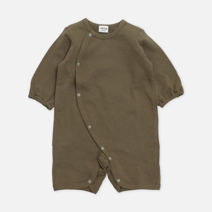 カーキ | ロンパース 綿100％ ベビー 無地 長袖 裏毛 前開き chil2 | chil2