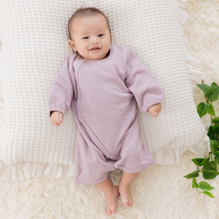 ラベンダー | ロンパース 綿100％ ベビー 無地 長袖 裏毛 前開き chil2 | chil2