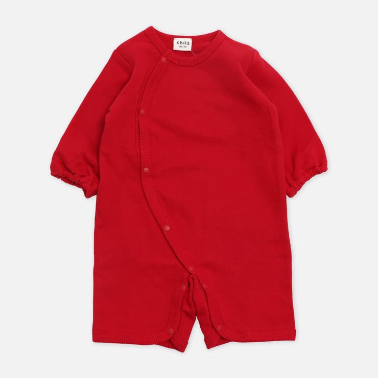 レッド | ロンパース 綿100％ ベビー 無地 長袖 裏毛 前開き chil2 | chil2