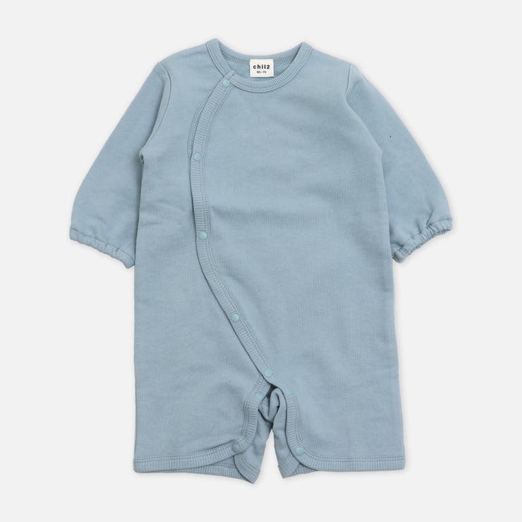 サックス | ロンパース 綿100％ ベビー 無地 長袖 裏毛 前開き chil2 | chil2