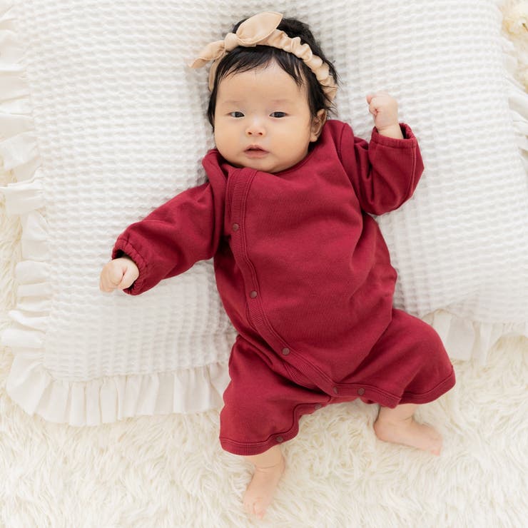 ワインレッド | ロンパース 綿100％ ベビー 無地 長袖 裏毛 前開き chil2 | chil2