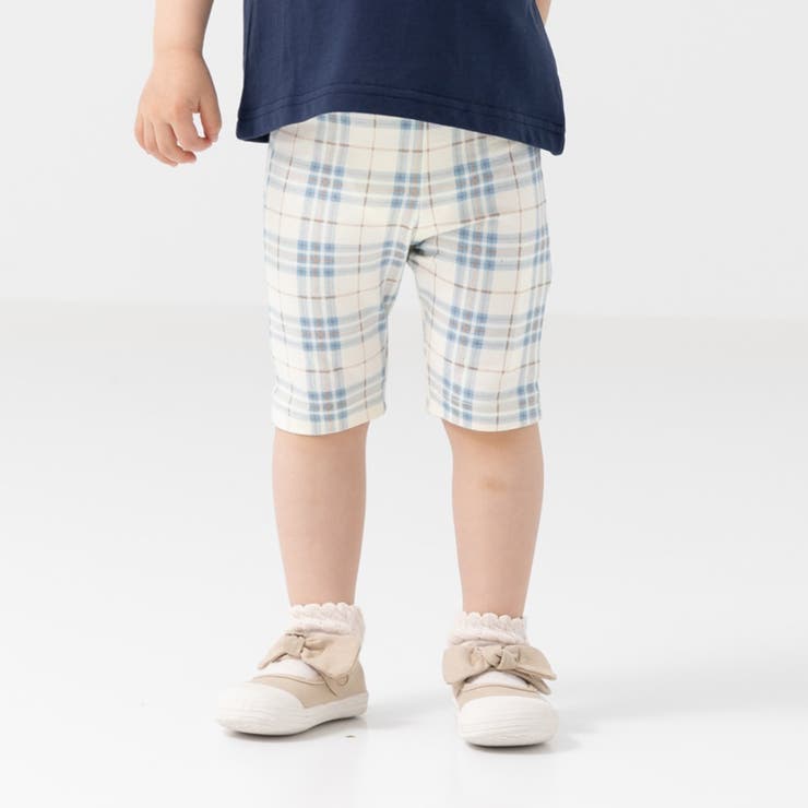Aチェック/サックス | キッズ 5分丈 レギンス | chil2