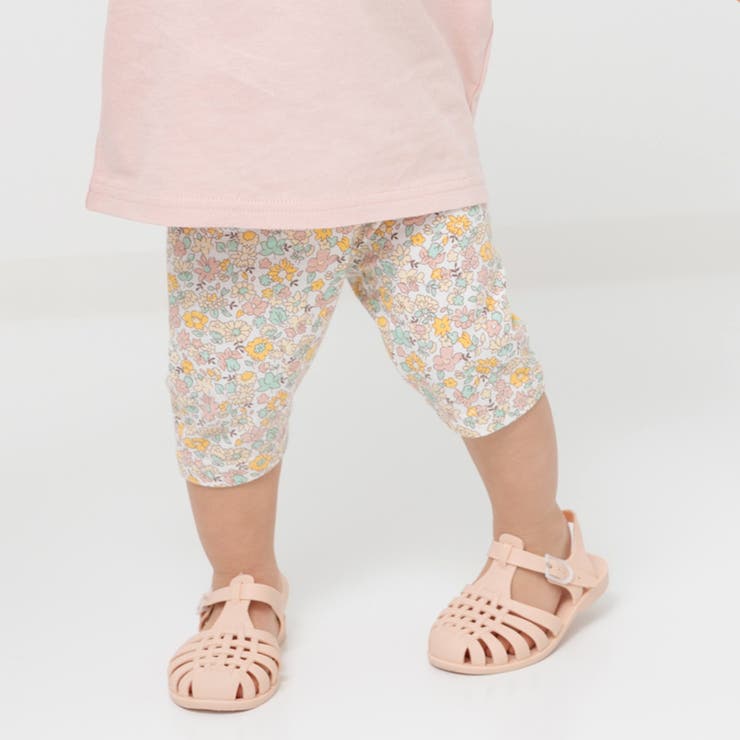 H花柄/オレンジ | キッズ 5分丈 レギンス | chil2