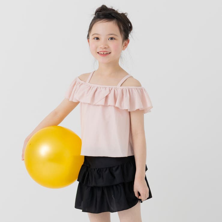 ピンク×ブラック | フリル オフショルダー 水着セットアップ | chil2