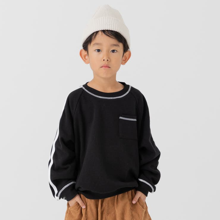 ブラック | 裏起毛 袖ライントレーナー キッズ | chil2
