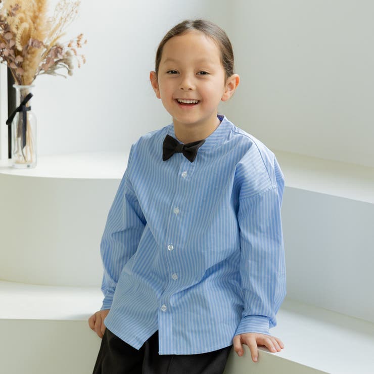 サックス | フォーマル スタンドカラーシャツ ストライプ | chil2