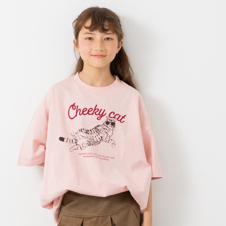 Fキャット/Sピンク | ビッグシルエット プリント 半袖Tシャツ | chil2