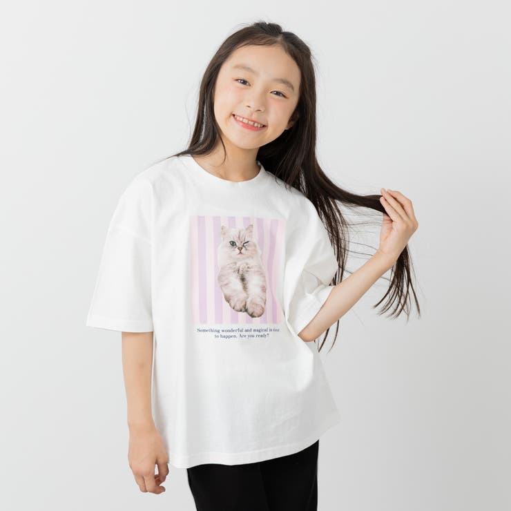 Gキャット/ホワイト | ビッグシルエット プリント 半袖Tシャツ | chil2