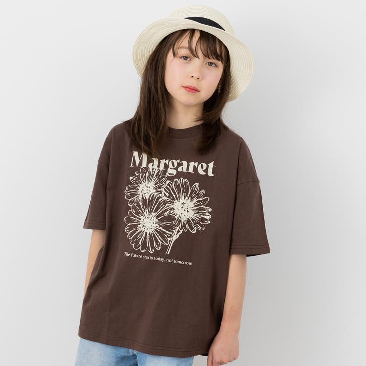 Iフラワー/ブラウン | ビッグシルエット プリント 半袖Tシャツ | chil2
