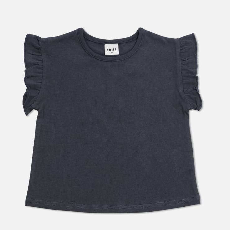 チャコール | 無地 袖フリル Tシャツ | chil2