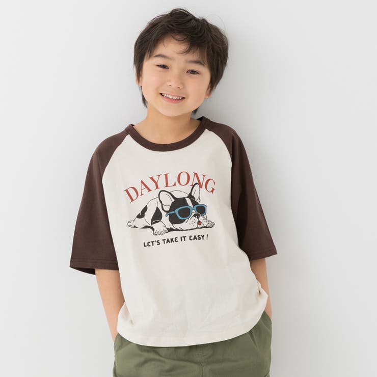 Aフレンチブル/ブラウン | プリント ラグラン 半袖Tシャツ | chil2