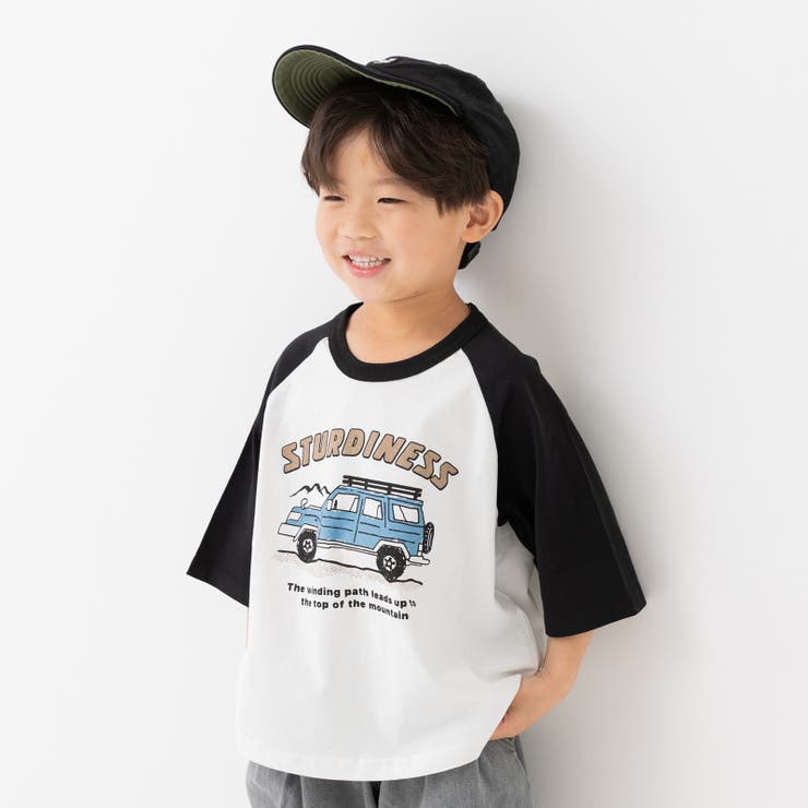 Cオフロードカー/ブラック | プリント ラグラン 半袖Tシャツ | chil2