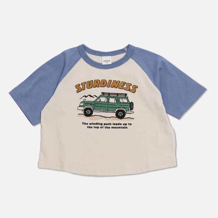Dオフロードカー/Sブルー | プリント ラグラン 半袖Tシャツ | chil2