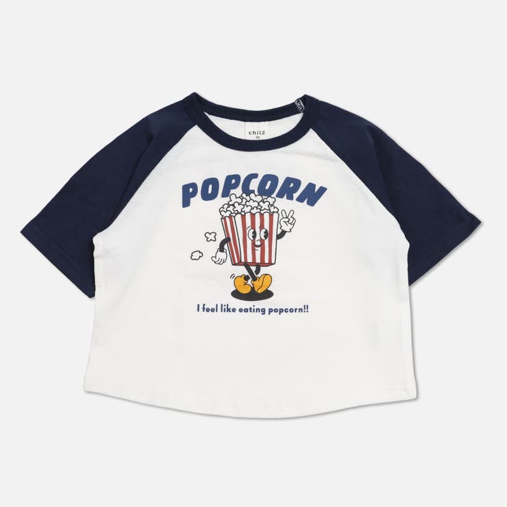 Iポップコーン/ネイビー | プリント ラグラン 半袖Tシャツ | chil2