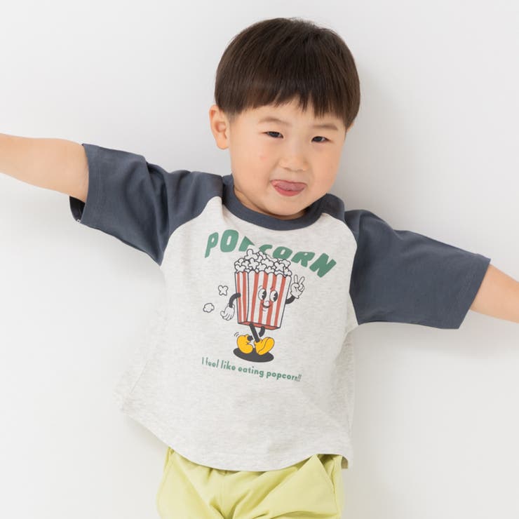 Jポップコーン/チャコール | プリント ラグラン 半袖Tシャツ | chil2