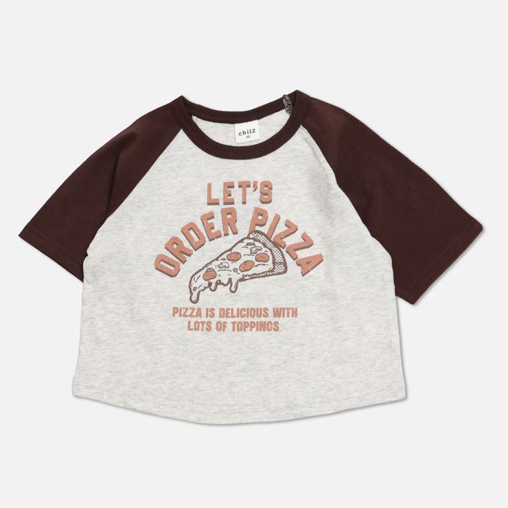 Kピザ/ブラウン | プリント ラグラン 半袖Tシャツ | chil2