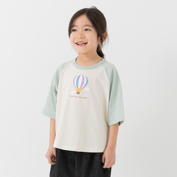 R気球/ミント | プリント ラグラン 半袖Tシャツ | chil2