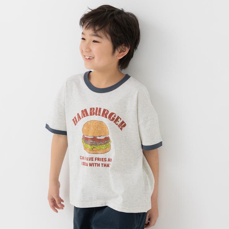 Hバーガー/オートミール | プリント リンガー 半袖Tシャツ | chil2
