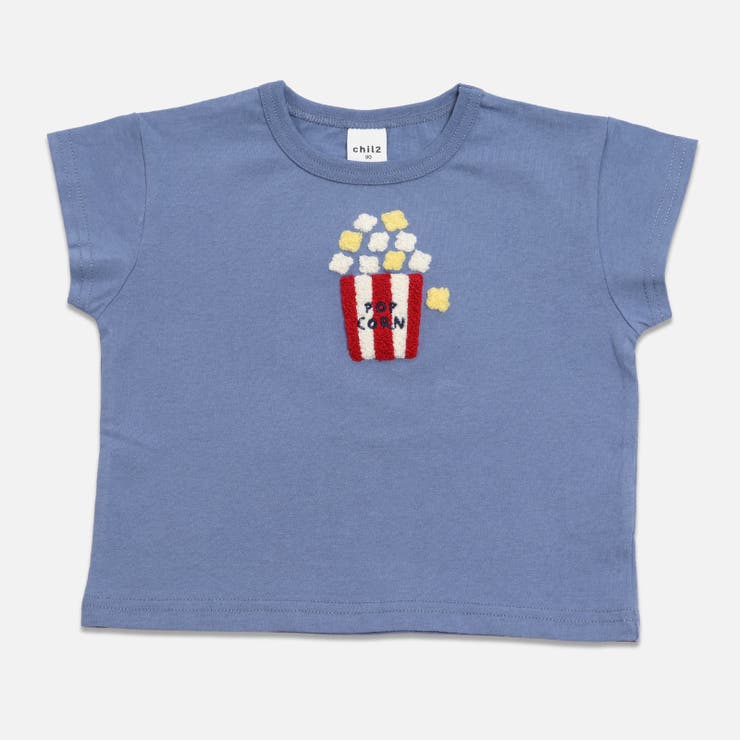 Fポップコーン/Sブルー | サガラ刺繍 半袖 Tシャツ | chil2