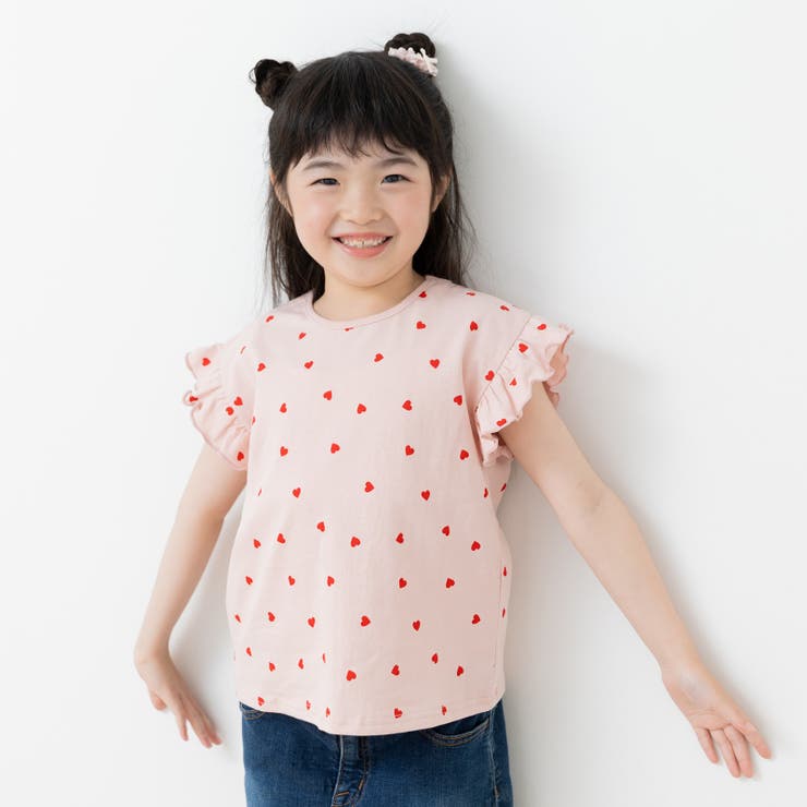 ハート/スモークピンク | 肩フリル 半袖 Tシャツ | chil2