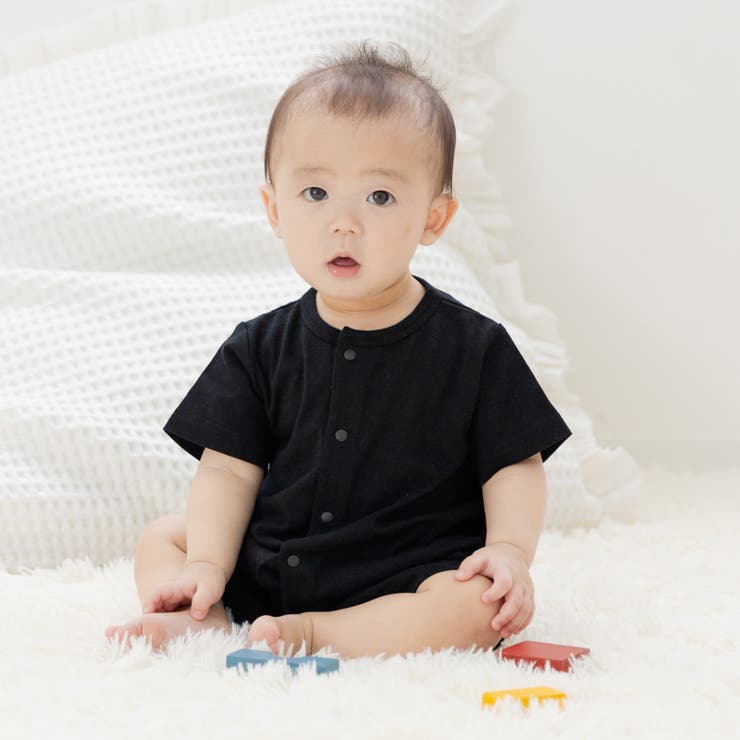 ブラック | 無地 半袖ロンパース カバーオール | chil2