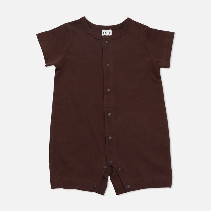 ブラウン | 無地 半袖ロンパース カバーオール | chil2