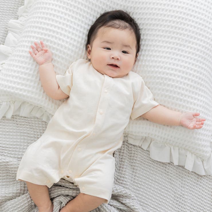 クリーム | 無地 半袖ロンパース カバーオール | chil2