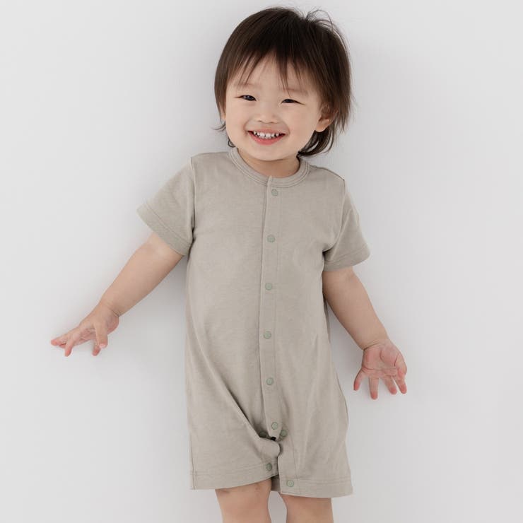 カーキ | 無地 半袖ロンパース カバーオール | chil2