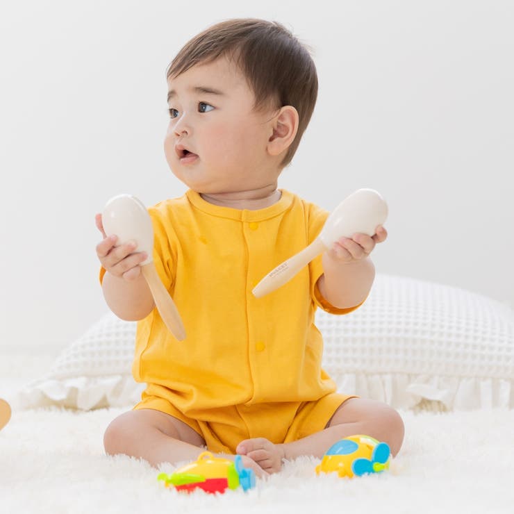 イエロー | 無地 半袖ロンパース カバーオール | chil2