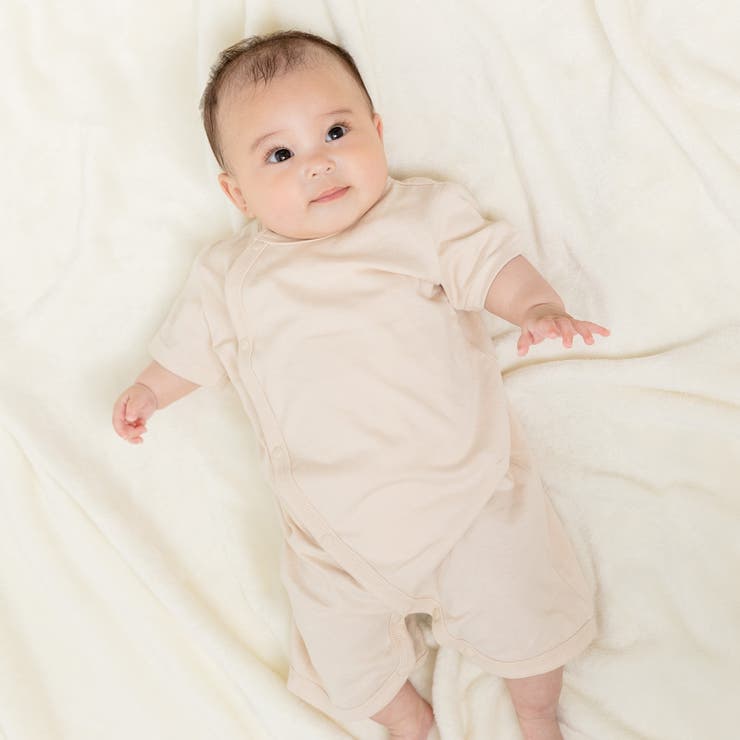 クリーム | 無地 半袖ロンパース カバーオール | chil2