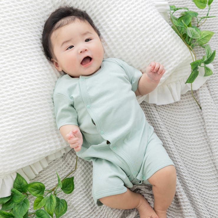 ミント | 無地 半袖ロンパース カバーオール | chil2