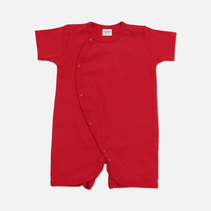 レッド | 無地 半袖ロンパース カバーオール | chil2