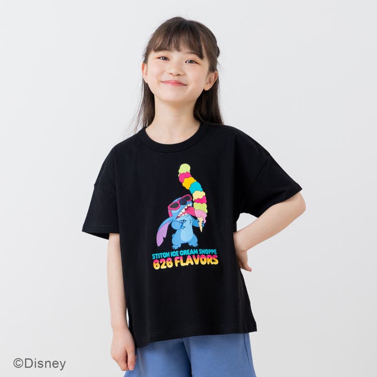 ブラック | リロ＆スティッチ キャラクター 半袖Tシャツ | chil2