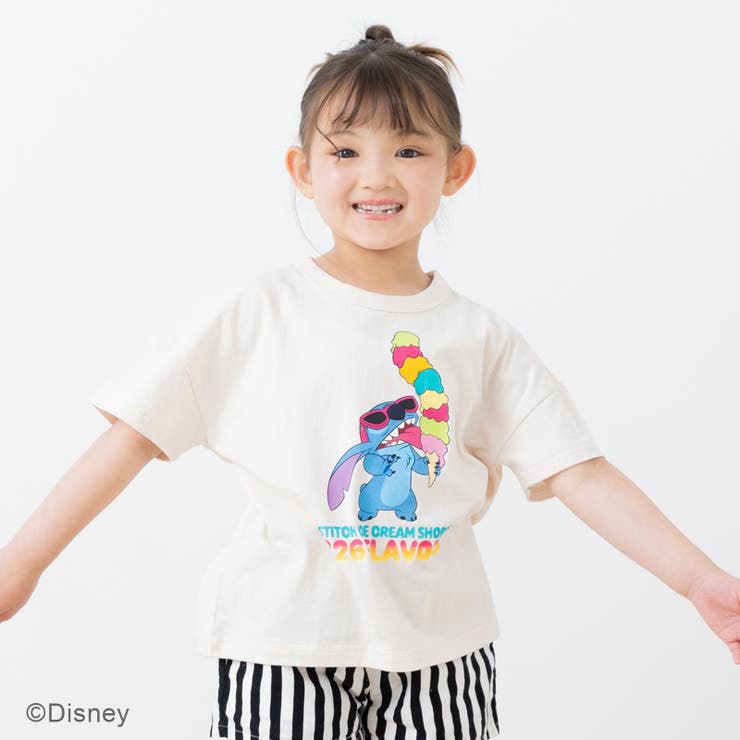 クリーム | リロ＆スティッチ キャラクター 半袖Tシャツ | chil2