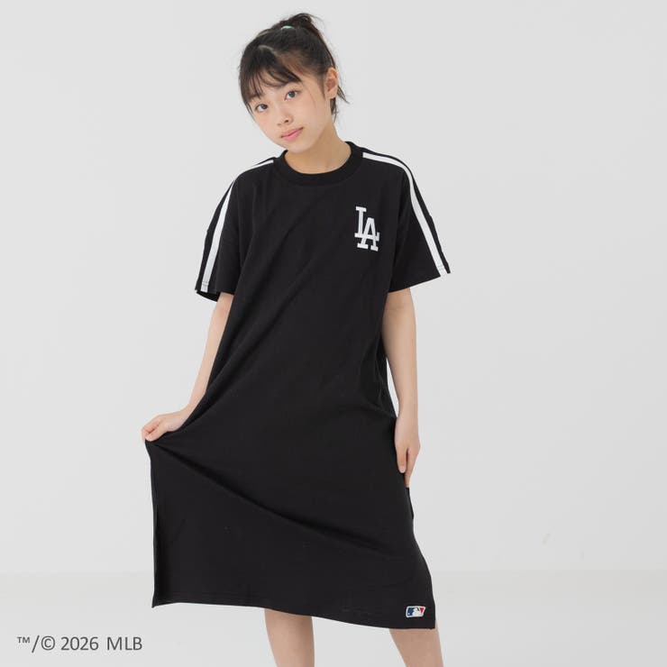 ドジャース/ブラック | MLB 刺繍ロゴ 半袖ワンピース | chil2