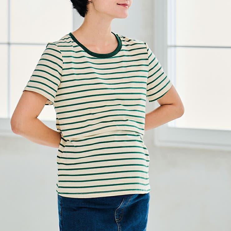 納得できる割引 授乳口付きボーダーTシャツiv24ss tp01 カジュアル[品番 マタニティ