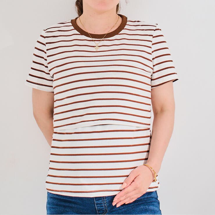 【2024年最新】海外限定の人気アイテム 授乳口付きボーダーTシャツiv24ss カジュアル[品番 tp01 マタニティ