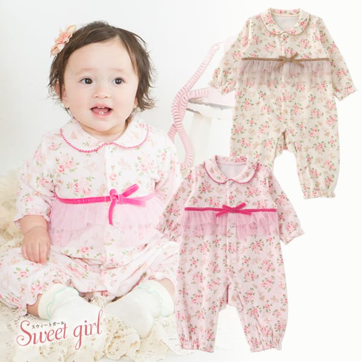 スウィートガール ベロアローズ柄長袖前開きカバーオールベビー服 女の子 80 品番 Lb Chucklebaby チャックルベビー のキッズファッション通販 Shoplist ショップリスト