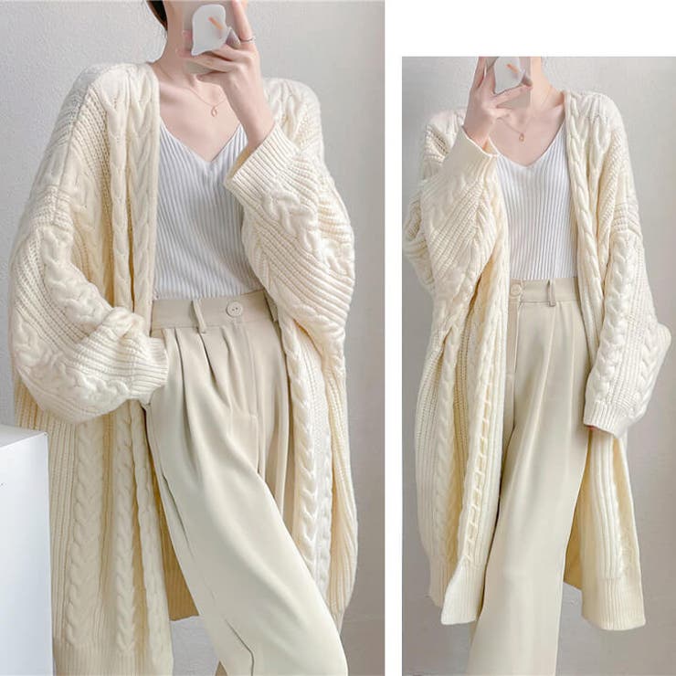 ロングニットカーディガン 冬 ロングニット[品番:VV000001817 ロングニットカーディガン 冬 ロングニット[品番:VV000001817