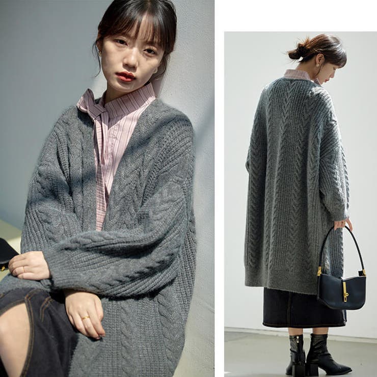 ロングニットカーディガン 冬 ロングニット[品番：VV000001817