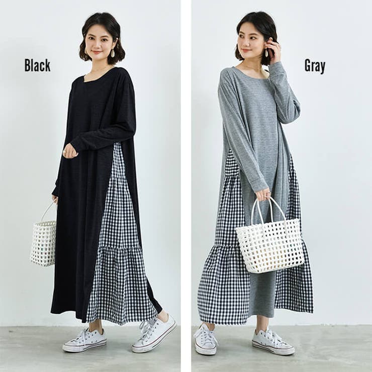 異素材切替ワンピース ロング 長袖 | Cinderella | 詳細画像3 