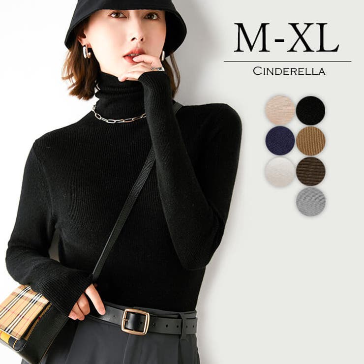 eLLa the selectshop リブワイドスリーブタートルニット　新品 リブニット タートルネック レディース[品番：VV000001637