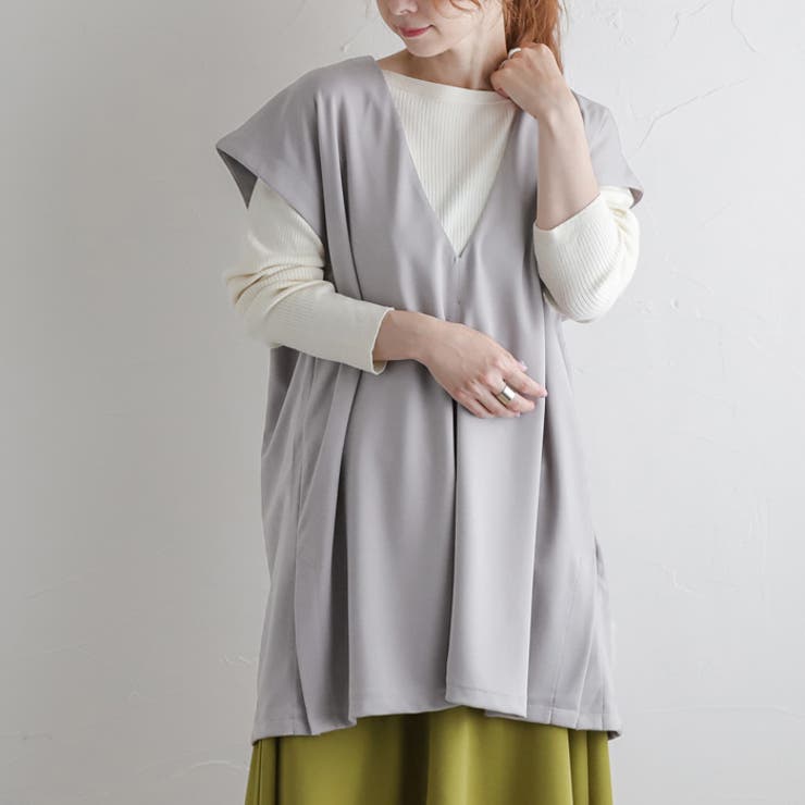 グレージュ】Vネックノースリトップス◇トップス チュニック Vネック