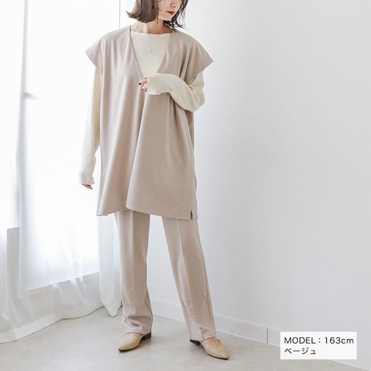 グレージュ】Vネックノースリトップス◇トップス チュニック Vネック