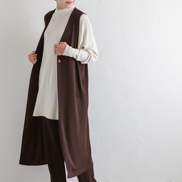 ダークブラウン】ロングジレ◇ベスト ジレ ロングベスト[品番