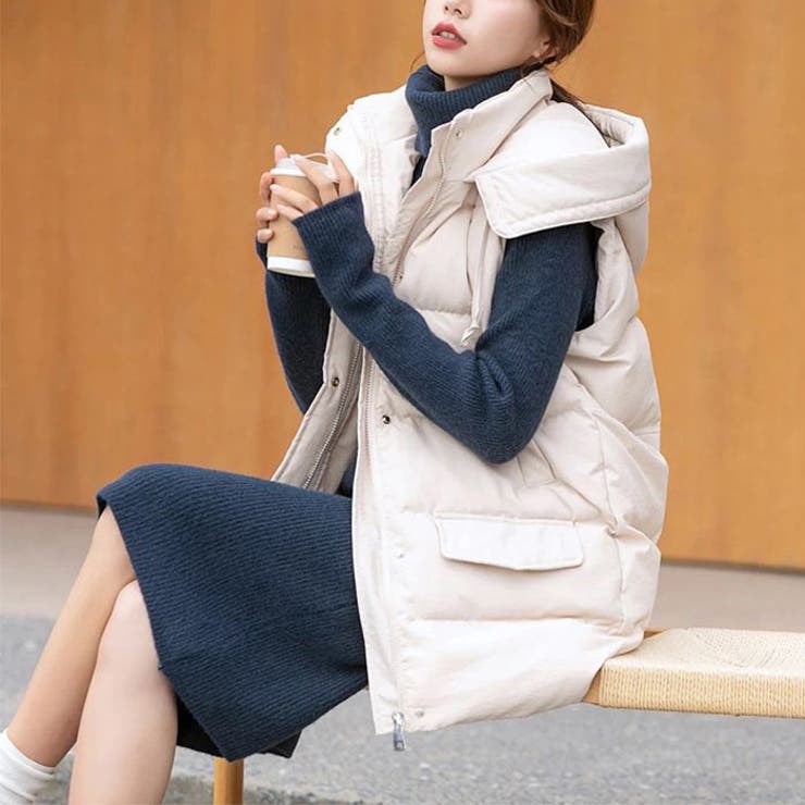 オフホワイト | フード付き中綿ベスト◆アウター 中綿 ベスト | CITRINE Chakra