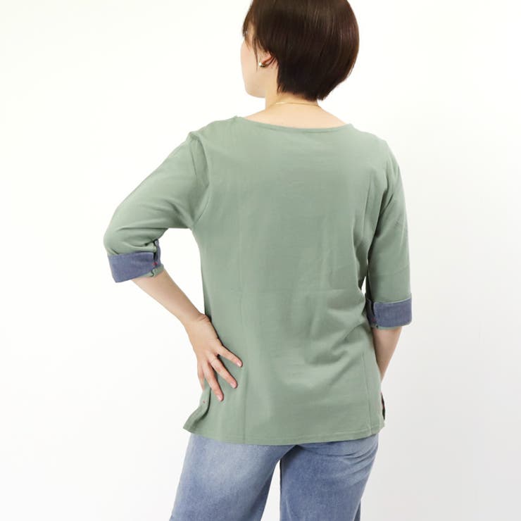 袖口裏シャンブレー七分袖カットソー◆ロンT 長袖Tシャツ カットソー | CITRINE Chakra | 詳細画像6 